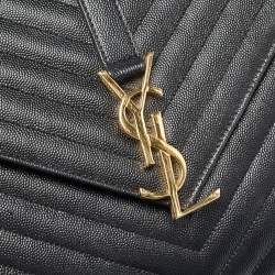 Saint Laurent Black Matelasse Leather Large Monogram Envelope Shoulder Bag