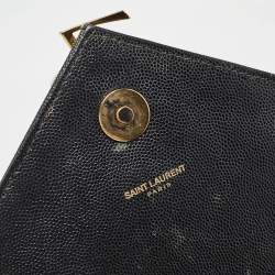 Saint Laurent Black Matelasse Leather Large Monogram Envelope Shoulder Bag