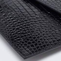 Pre Owned Saint Laurent Black Shine Croc Embossed Leather Medium Uptown Pouch