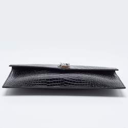 Pre Owned Saint Laurent Black Shine Croc Embossed Leather Medium Uptown Pouch