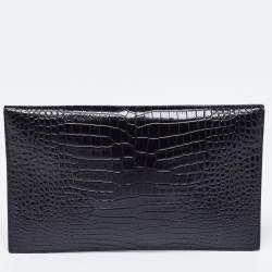 Pre Owned Saint Laurent Black Shine Croc Embossed Leather Medium Uptown Pouch