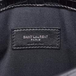 Pre Owned Saint Laurent Black Shine Croc Embossed Leather Medium Uptown Pouch