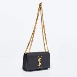 Saint Laurent Black Leather Small Monogram Kate Chain Bag