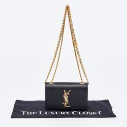 Saint Laurent Black Leather Small Monogram Kate Chain Bag