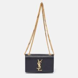 Saint Laurent Black Leather Small Monogram Kate Chain Bag