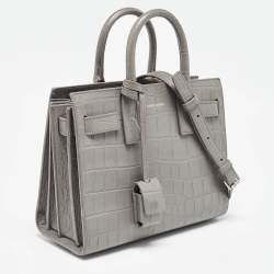 Saint Laurent Grey Croc Embossed Leather Nano Classic Sac De Jour Tote