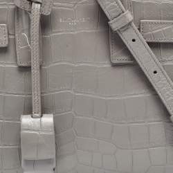 Saint Laurent Grey Croc Embossed Leather Nano Classic Sac De Jour Tote