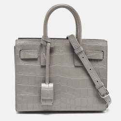 Saint Laurent Grey Croc Embossed Leather Nano Classic Sac De Jour Tote