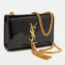Pre Owned Saint Laurent Black Patent Leather Small Kate Tassel Bag