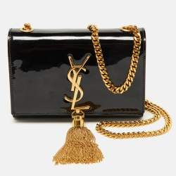 Pre Owned Saint Laurent Black Patent Leather Small Kate Tassel Bag