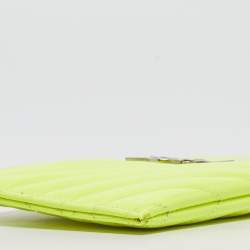 Saint Laurent Neon Yellow Matelasse Patent Leather Monogram Bill Pouch