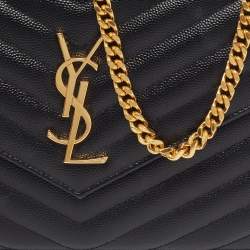 مملوكة مسبقًا Saint Laurent Black Matelassé Leather Monogram Envelope Wallet on Chain