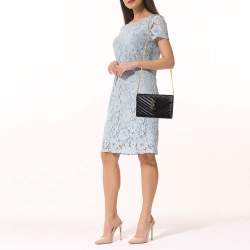 مملوكة مسبقًا Saint Laurent Black Matelassé Leather Monogram Envelope Wallet on Chain