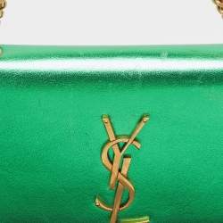 Saint Laurent Green Patent Leather New Small Kate Wallet On Chain