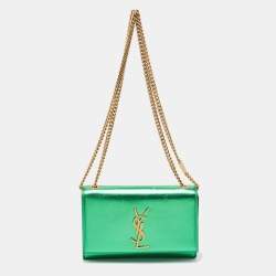 Saint Laurent Green Patent Leather New Small Kate Wallet On Chain