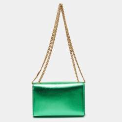 Saint Laurent Green Patent Leather New Small Kate Wallet On Chain