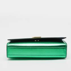 Saint Laurent Green Patent Leather New Small Kate Wallet On Chain