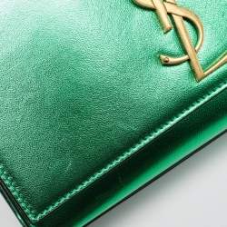 Saint Laurent Green Patent Leather New Small Kate Wallet On Chain