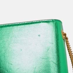 Saint Laurent Green Patent Leather New Small Kate Wallet On Chain