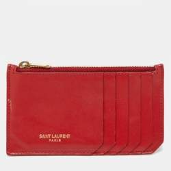 Saint Laurent Red Leather Zip Card Case