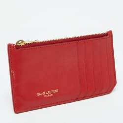 Saint Laurent Red Leather Zip Card Case