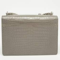 Pre Owned Saint Laurent Grey Croc Embossed Leather Medium Sunset Shoulder Bag