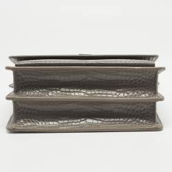 Pre Owned Saint Laurent Grey Croc Embossed Leather Medium Sunset Shoulder Bag