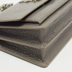 Pre Owned Saint Laurent Grey Croc Embossed Leather Medium Sunset Shoulder Bag