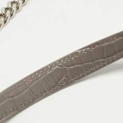 Pre Owned Saint Laurent Grey Croc Embossed Leather Medium Sunset Shoulder Bag