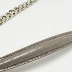 Pre Owned Saint Laurent Grey Croc Embossed Leather Medium Sunset Shoulder Bag