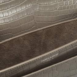 Pre Owned Saint Laurent Grey Croc Embossed Leather Medium Sunset Shoulder Bag