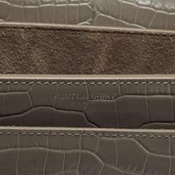 Pre Owned Saint Laurent Grey Croc Embossed Leather Medium Sunset Shoulder Bag