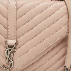 Saint Laurent Old Rose Matelassé Leather Medium College Top Handle Bag