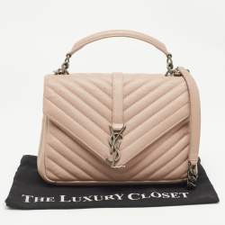 Saint Laurent Old Rose Matelassé Leather Medium College Top Handle Bag