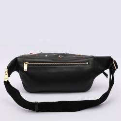 Saint Laurent Black Leather Monogram Embellished Belt Bag
