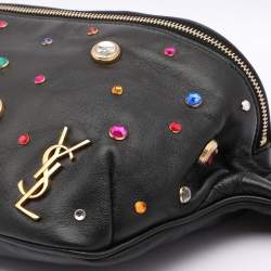 Saint Laurent Black Leather Monogram Embellished Belt Bag
