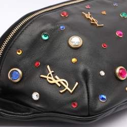 Saint Laurent Black Leather Monogram Embellished Belt Bag