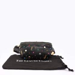 Saint Laurent Black Leather Monogram Embellished Belt Bag