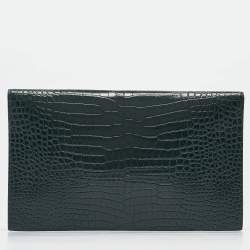 Pre Owned Saint Laurent Green Croc Embossed Leather Uptown Pouch