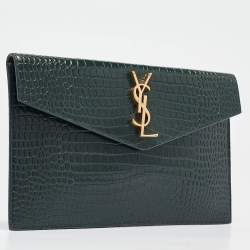 Pre Owned Saint Laurent Green Croc Embossed Leather Uptown Pouch