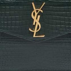 Pre Owned Saint Laurent Green Croc Embossed Leather Uptown Pouch