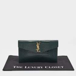 Pre Owned Saint Laurent Green Croc Embossed Leather Uptown Pouch