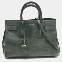 Saint Laurent Green Leather Small Classic Sac De Jour Tote