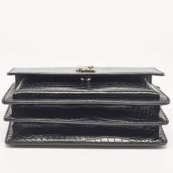 Saint Laurent Black Croc Embossed Leather Medium Sunset Shoulder Bag