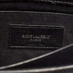 Saint Laurent Black Croc Embossed Leather Medium Sunset Shoulder Bag