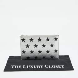 Saint Laurent Silver Star Leather Zip Pouch 
