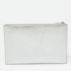 Saint Laurent Silver Star Leather Zip Pouch 