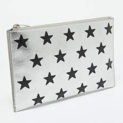 Saint Laurent Silver Star Leather Zip Pouch 