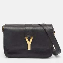 Saint Laurent Black Leather Ligne Y Crossbody Bag