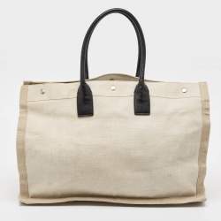 Saint Laurent Off White/Beige Canvas and Leather Rive Gauche Tote